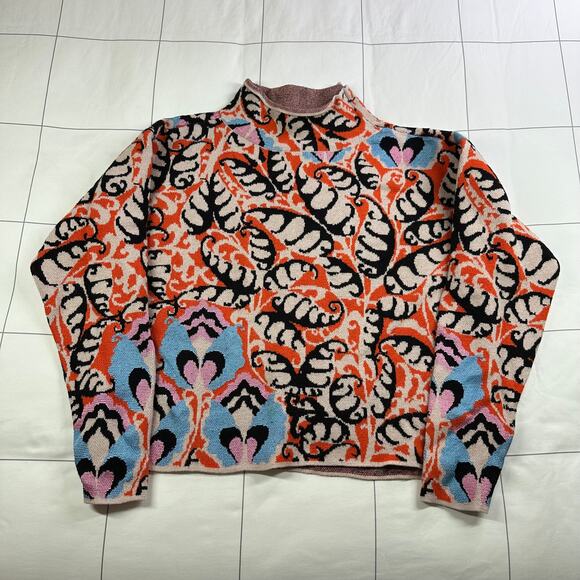 Anthropologie Maeve Carys Sweater Womens XS Orange Black Mock Neck Artsy Knit - Picture 3 of 9